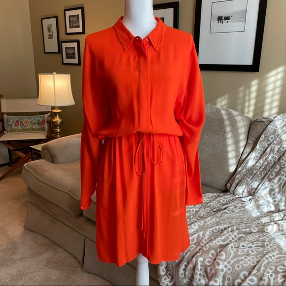 Topshop Orange Shirtdress with Drawstring Waist - Picture 9 of 9